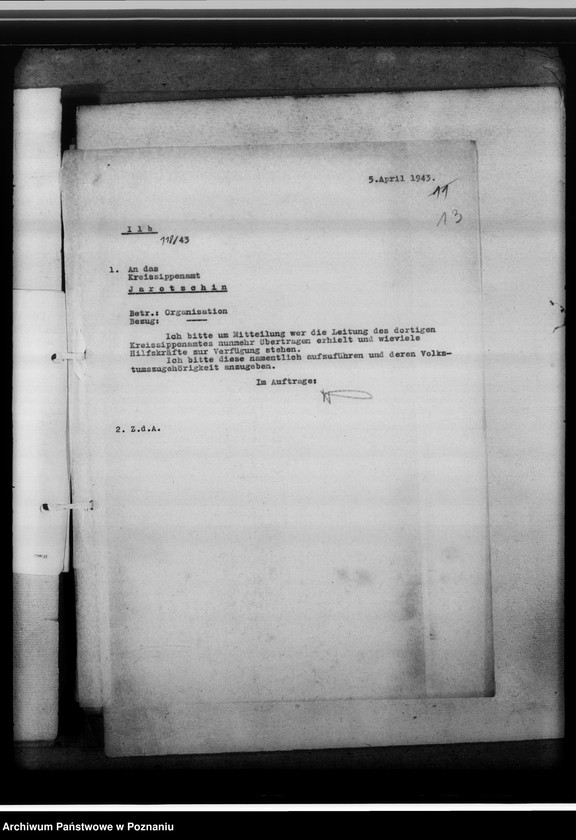 Obraz 17 z jednostki "[Korespondencja w sprawach organizacyjnych, sprawozdanie z działalności Kreissippenamt w Jarocine]"