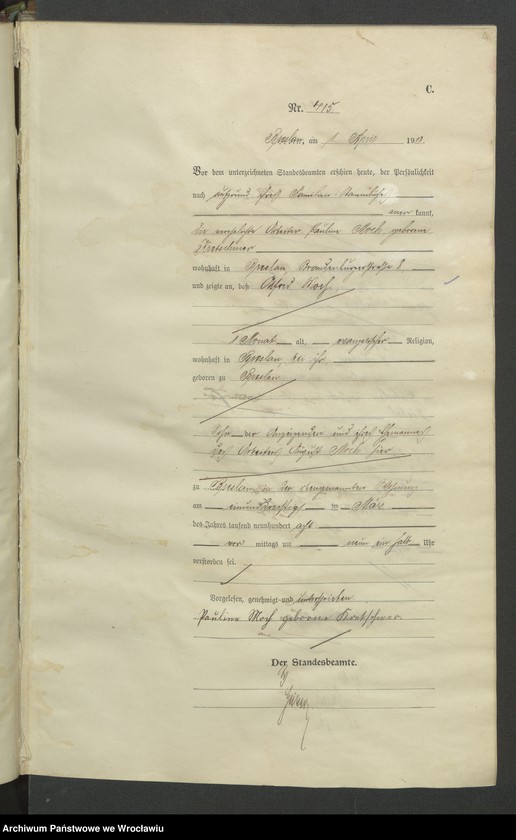 image.from.unit.number "Sterbe-Haupt-Register Breslau IV 1908 Band 2"