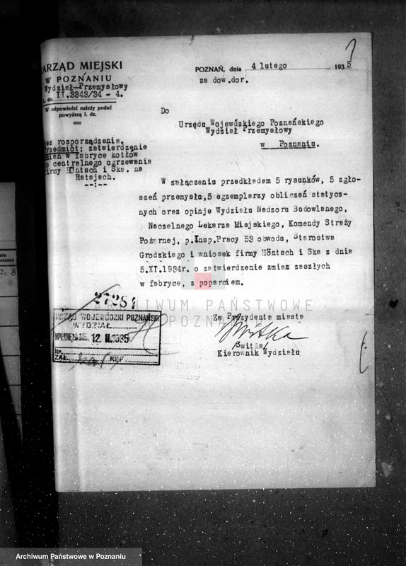 Obraz 5 z jednostki "Zatwierdzenie zakładu przemysłowego /fabr. cieplarń/ Firma Höntsch w Poznaniu"