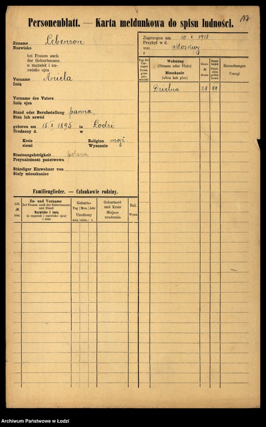 Obraz 19 z jednostki "[Spis ludności Łodzi] Lebendiger - Löffler"