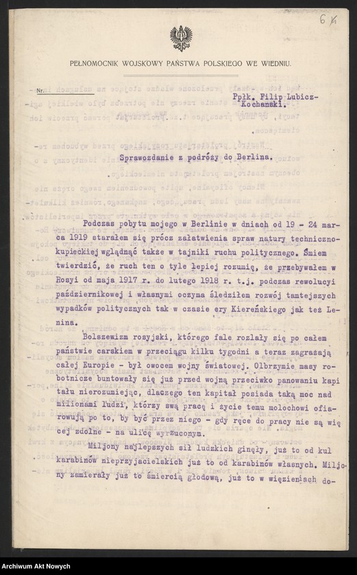 image.from.unit.number "Raporty polityczne, wiadomości różne z Warszawy i Paryża; "Pro Memoria""