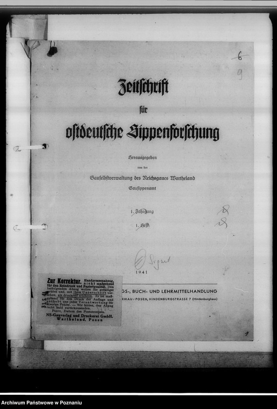 Obraz 15 z jednostki "Veröffentlichungen. Zeitschrift für Ostdeutsche Sippenforschung [przedmowa wydawcy do pierwszego zeszytu czasopisma]"