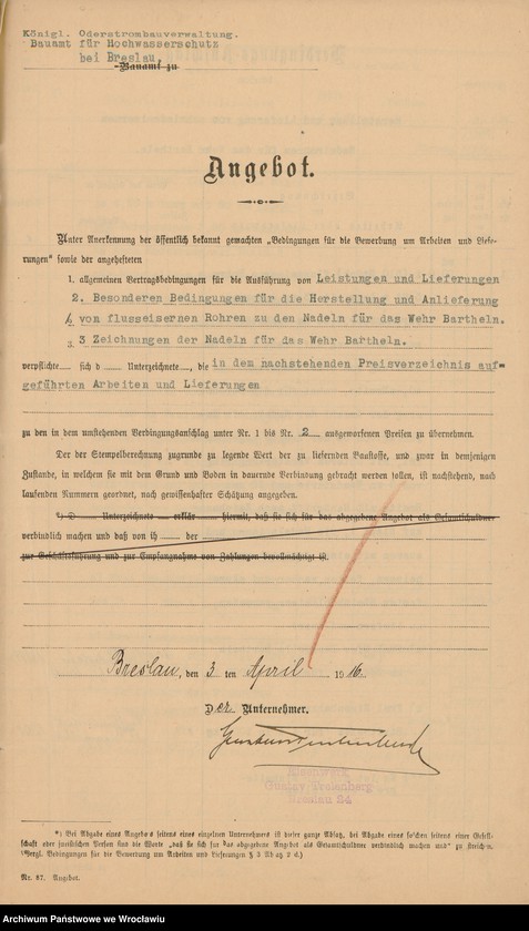 image.from.unit.number "Besondere Bedingungen für die Herstellung und Lieferung von Rohren aus Flusseisen f2r die Nadeln des Wehres Bartheln"