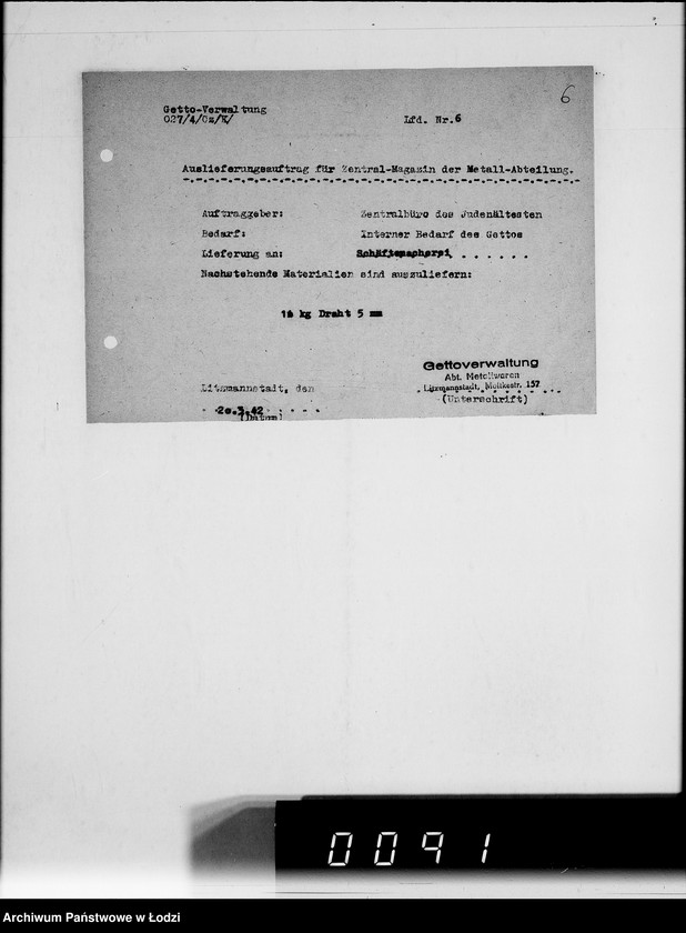 Obraz 10 z jednostki "Auslieferungsaufträge [na dostawę maszyn i artykułów metalowych do Getta]"