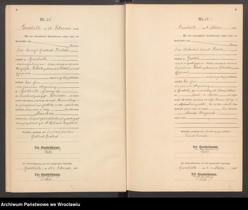 Obraz 17 z jednostki "księga urodzeń Urzędu Stanu Cywilnego w Goszczu (Goschütz) 1898"