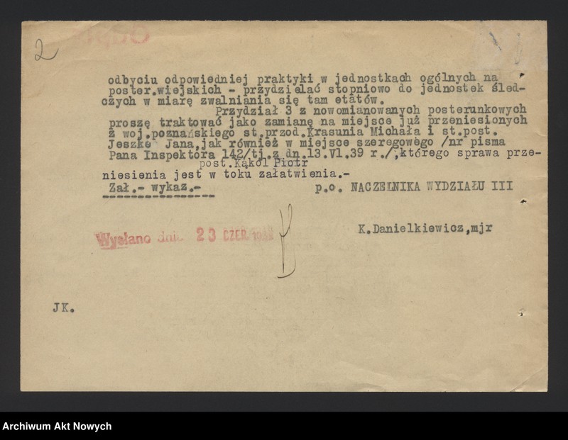 image.from.unit.number "Przydziały nowomianowanych posterunkowych Policji Państwowej w województwie poznańskim. Dekrety mianowania, wykaz, korespondencja."