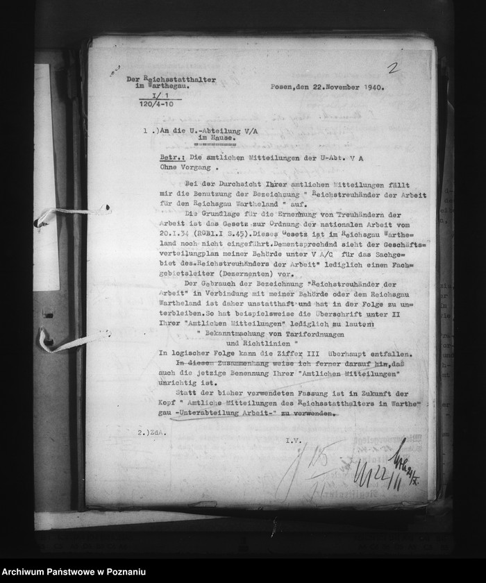 Obraz 6 z jednostki "Aufbau und Zuständigkeit der verschiedenen Verwaltungszweige. Reichstreuhänder der Arbeit"