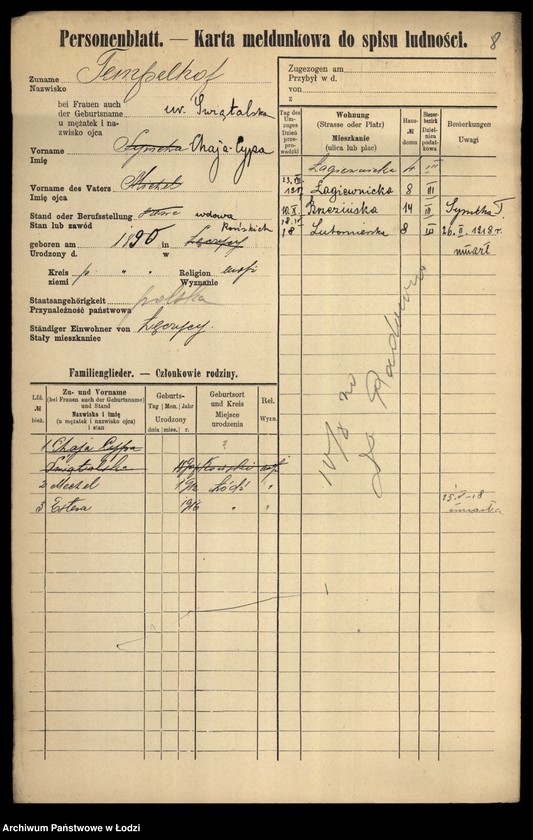 Obraz 10 z jednostki "[Spis ludności Łodzi] Tempelhof - Tenenbaum"