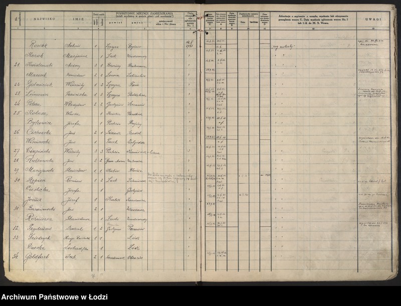 Obraz 6 z jednostki "Księga kontroli ruchu ludności (rejestr osób przybywających do gminy) Łódź, komisariat IV, ks. I, nr 1-3076"