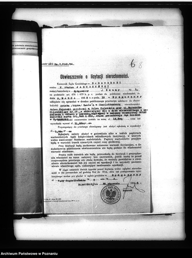 Obraz 13 z jednostki "Przymusowe przetargi nieruchomości powiatu bydgoskiego"