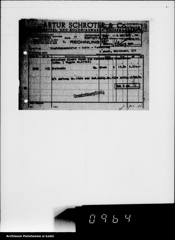 Obraz 13 z jednostki "Lebensmitteleinkauf. Aufträge, [Lieferscheinen und Rechnungen] 18371-18420. [Dostawa artykułów pierwszej potrzeby do Getta]"