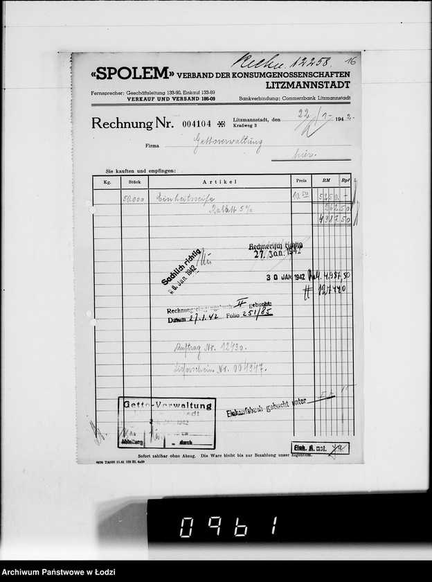 Obraz 20 z jednostki ""Społem" Rechnungen [za dostawy towarów dla Getta]"