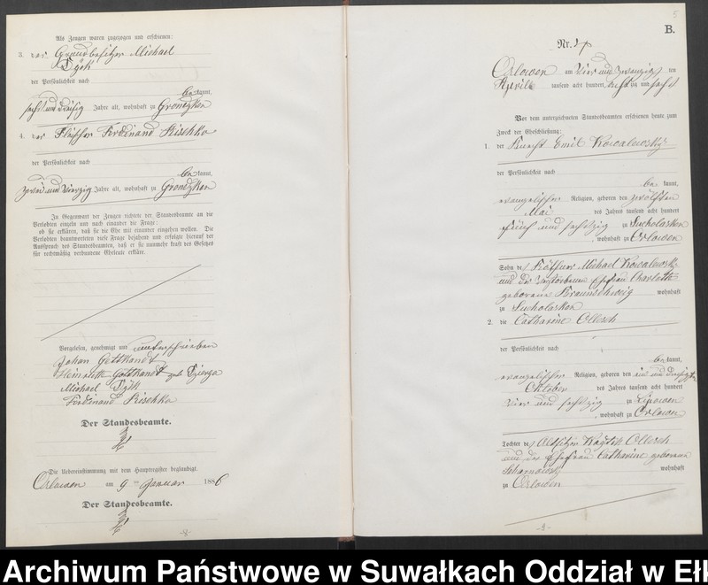 image.from.unit.number "Heiraths-Neben-Register des Preussischen Standes-Amtes Orlowen Kreis Loetzen für das Jahr 1886"