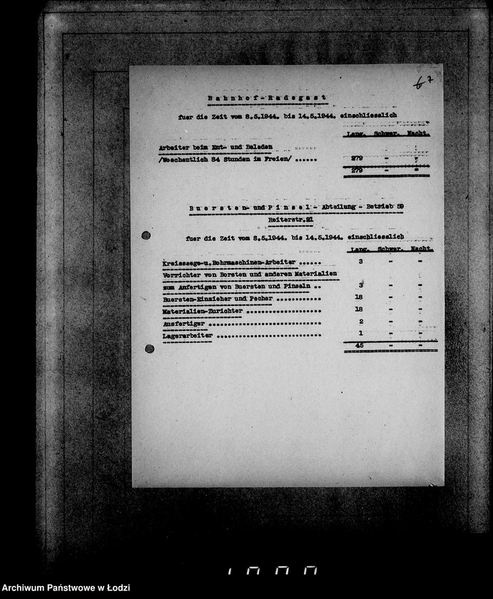 Obraz 11 z jednostki "Aufstellung der L-S-N-Arbeiter im Litzmannstadt-Getto für die Zeit vom 24.IV-21.V.1944"