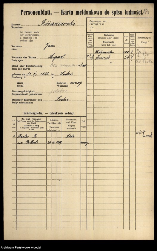Obraz 15 z jednostki "[Spis ludności Łodzi] Rożana-Różyński"