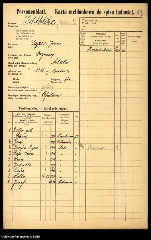 Obraz 15 z jednostki "[Spis ludności Łodzi] Goldberszt - Goldkrant"