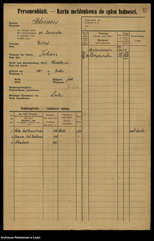 image.from.unit.number "[Spis ludności Łodzi] Blajweiss - Blesiński"