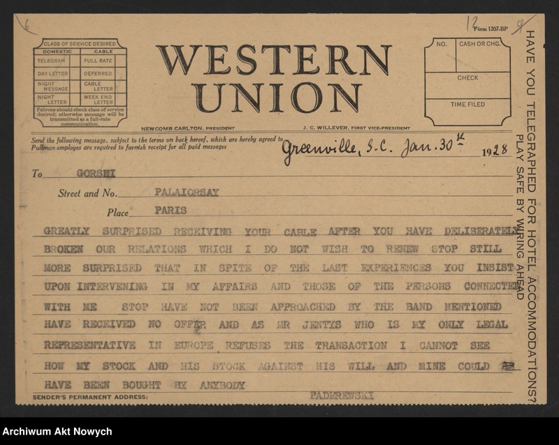 image.from.unit.number "Ignacy i Helena Paderewscy. Korespondencja; L.22"