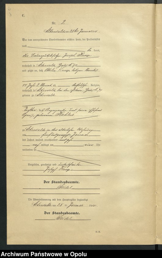Obraz 7 z jednostki "Sterbe-Register (Neben-Register) Standesamt Altewalde 1910 No. 1 bis 45"