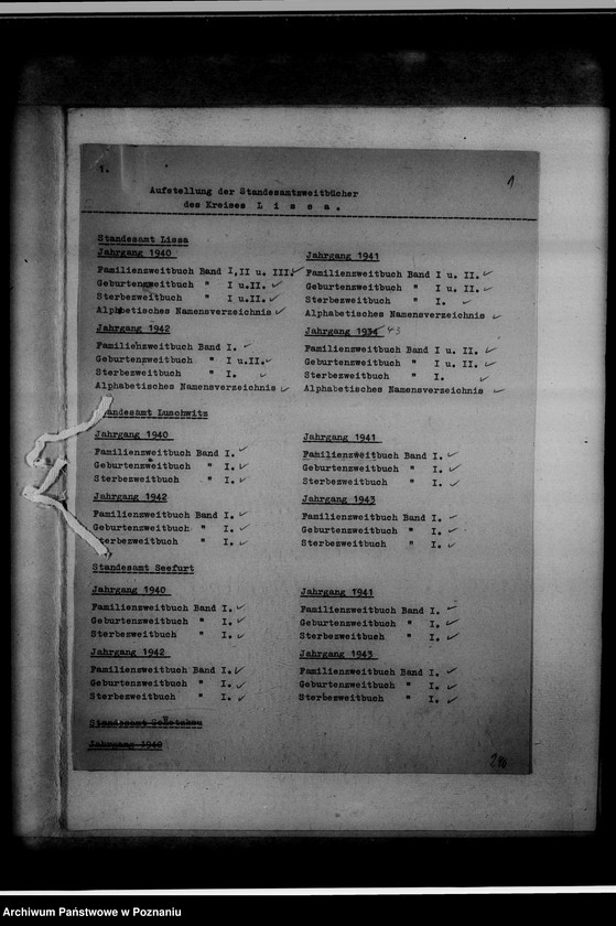 Obraz 5 z jednostki "Aufstellung der Standesamtszweitbücher des Kreises Lissa [Leszno]"