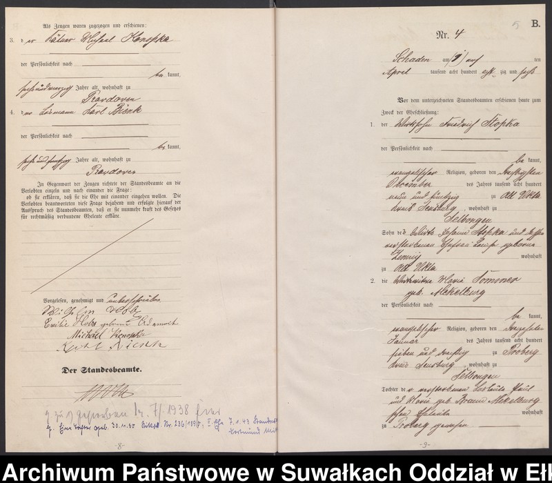 image.from.unit.number "Heiraths-Haupt-Register des Königlich Preussischen Standes-Amtes Schaden Kreis Sensburg"