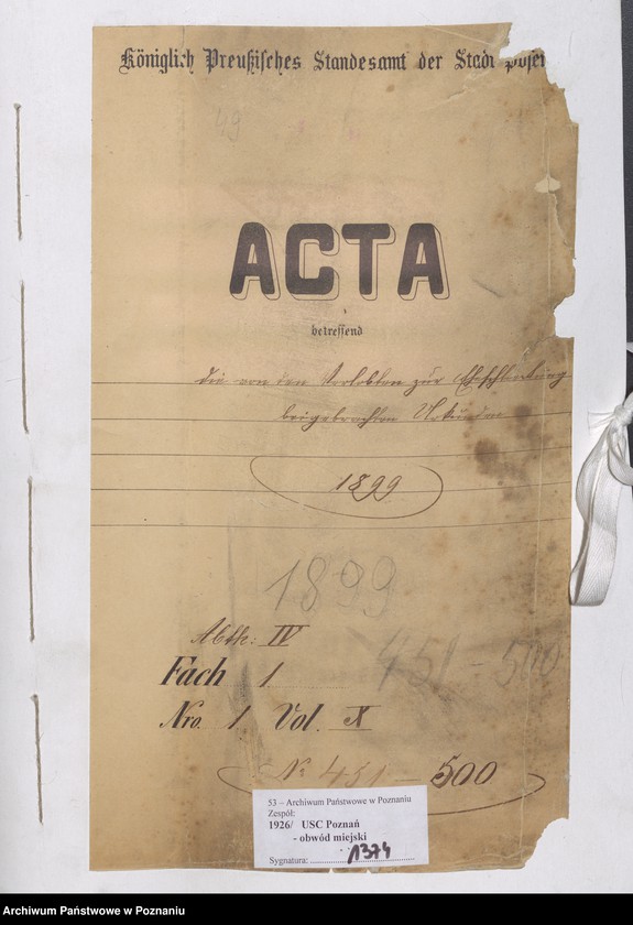 Obraz 2 z jednostki "Die von den Verlobten beigebrachten Urkunden zur Eheschliessung pro 1899"