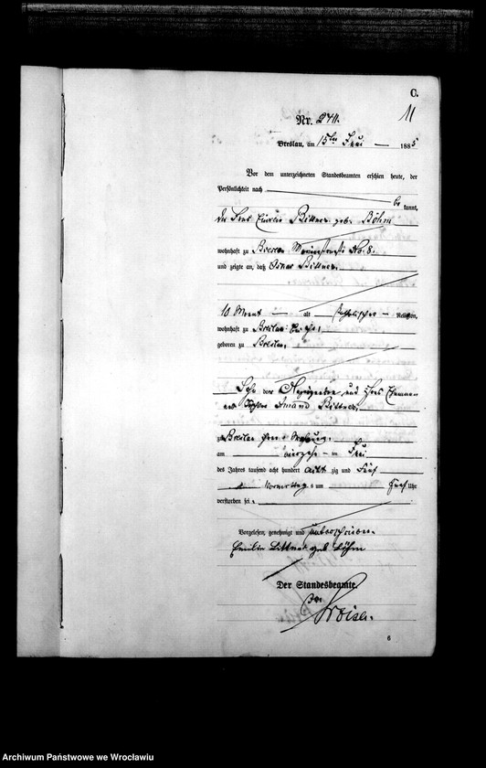 image.from.unit.number "Sterbe-Haupt-Register Breslau I 1885 Band 7"