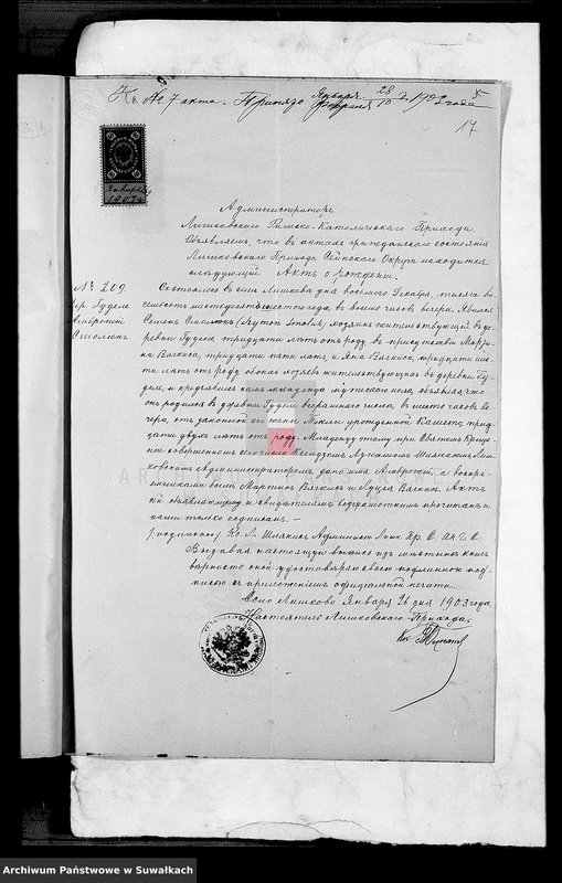 Obraz 10 z jednostki "Dokumenty Brakosočetavšichsja Lejpunskago Rimsko-Katoličeskago Prichoda za 1903 god"