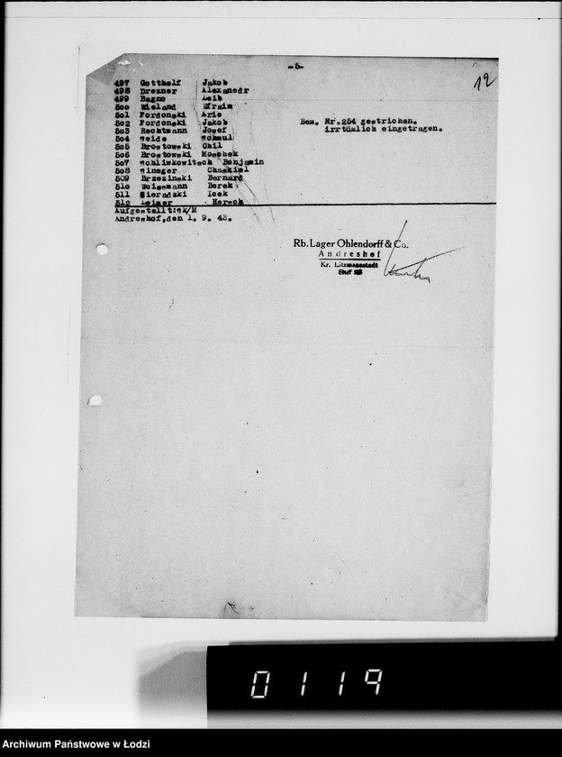 Obraz 16 z jednostki "Sonderkonto 12300. Arbeitsamt Litzmannstadt Judenlager: Löwenstadt- (Amtskommissar Löwenstadt), Hulanki- (Krs.Litzmannstadt), Jendrzejów, Andrzejów, Ostrowo (Krs.L-stadt)."