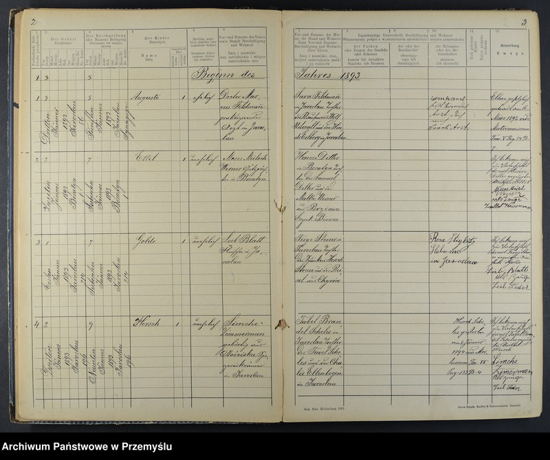 image.from.unit.number "Geburtsbuch des Isr.[aelitischen] Matriken-Bezirkes Jaroslau 1893"