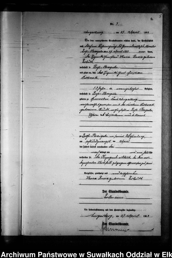 image.from.unit.number "Sterbe-Neben-Register des Preussischen Standes-Amtes Gross Strengeln Kreis Angerburg"