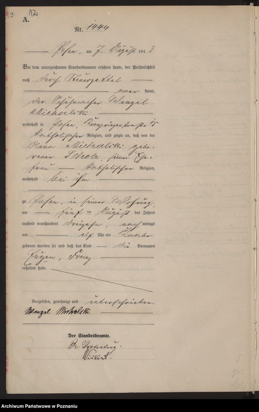 Obraz 14 z jednostki "Księga miejscowa urodzeń tom IV [Rejestr główny urodzeń]"