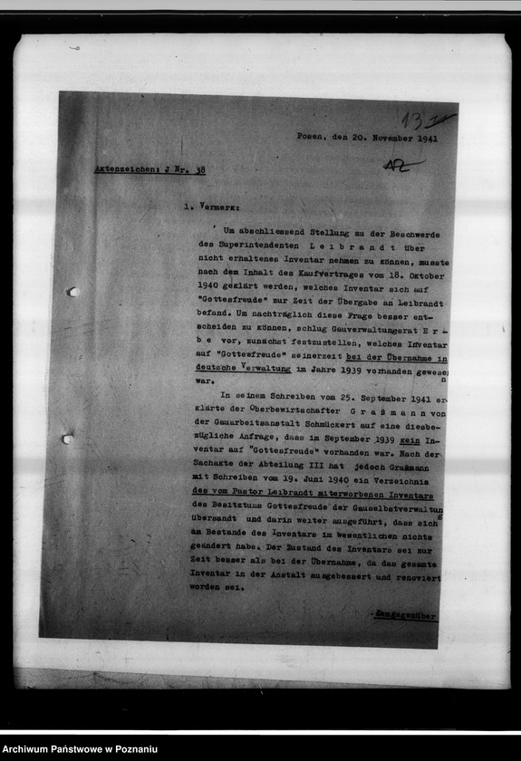 Obraz 17 z jednostki "Rückgabe des Besitztums "Gottesfreude" in Schmäkert an den Superintendenten i.R. Leibrandt in Breslau."