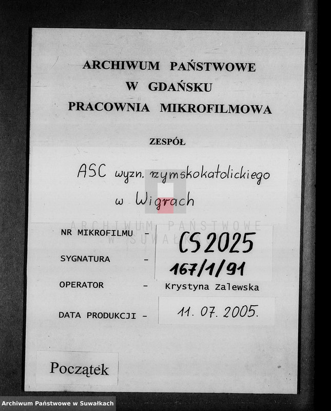 image.from.unit.number "Dublikat akt stanu cywilnego wyz. rzym.- kat. w Wigrach 1885 r.."