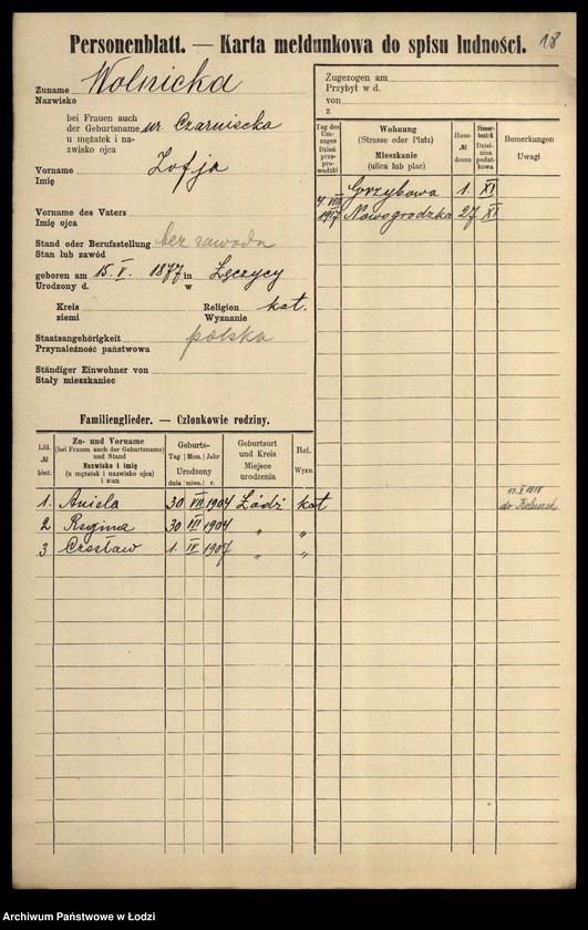 Obraz 20 z jednostki "[Spis ludności Łodzi] Wolniakiewicz - Wolst"