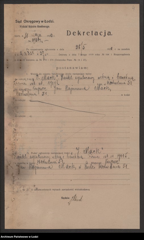 Obraz 6 z jednostki "Jan Rajmund Mack – handel agenturowy wełną i bawełną"