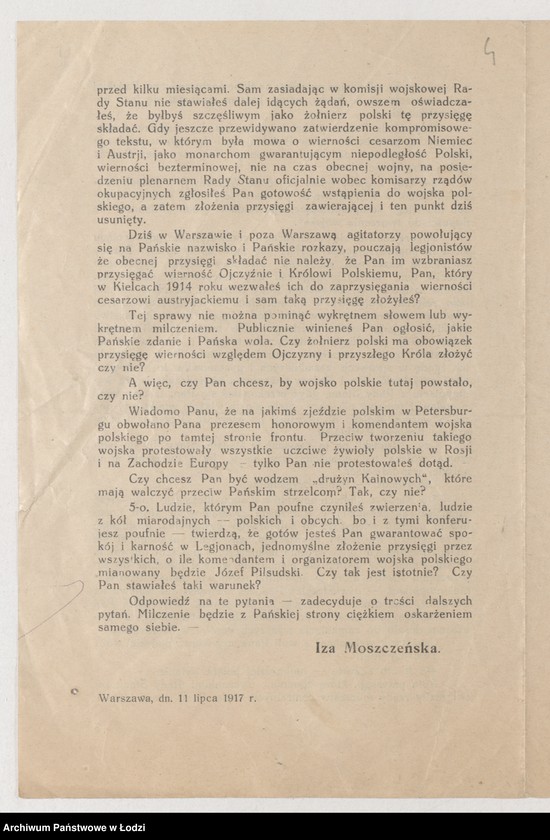 Obraz 4 z jednostki "[List otwarty Izabeli Moszczeńskiej do Józefa Piłsudskiego]"