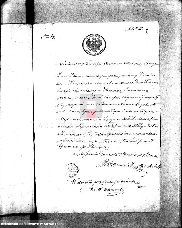 image.from.unit.number "Anneksa do Akt Zaślubionych Parafii Wigierskiej z roku 1863."