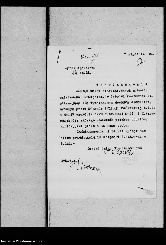 Obraz 10 z jednostki "Dotyczy zaświadczeń"