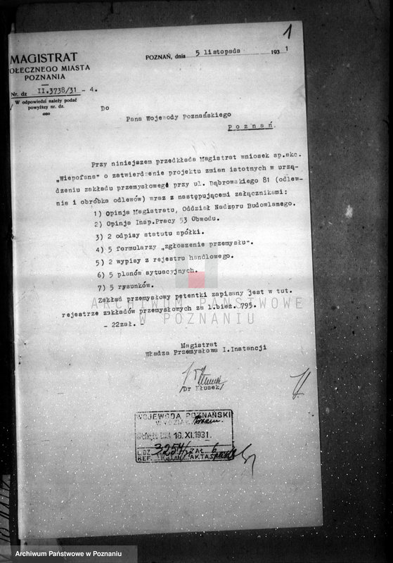 Obraz 5 z jednostki "Zatwierdzenie projektu zakładu przemysłowego /urządzenia zakładu mechanicznego/ nr 462 firmy Wiepofama"