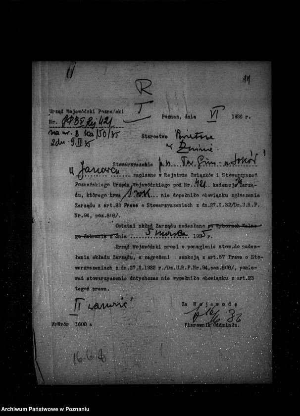 Obraz 15 z jednostki "/Towarzystwo Gimnastyczne „Sokół" w Janowcu powiat Żnin - rejestracja/"