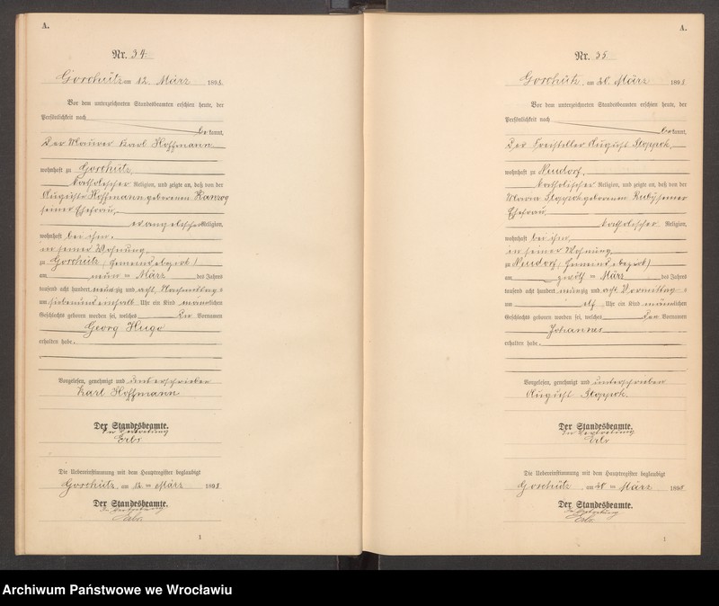 Obraz 20 z jednostki "księga urodzeń Urzędu Stanu Cywilnego w Goszczu (Goschütz) 1898"