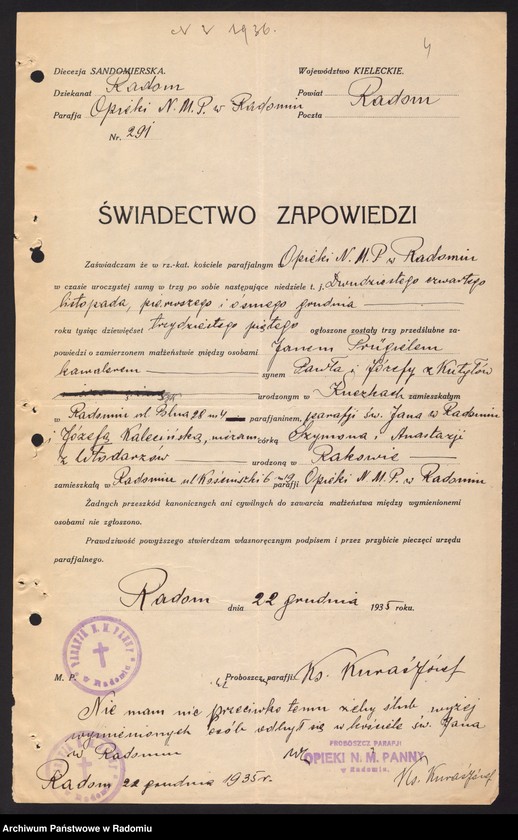 image.from.unit.number "[Alegata do akt zaślubionych parafii św. Jana w Radomiu za 1936 r.]"