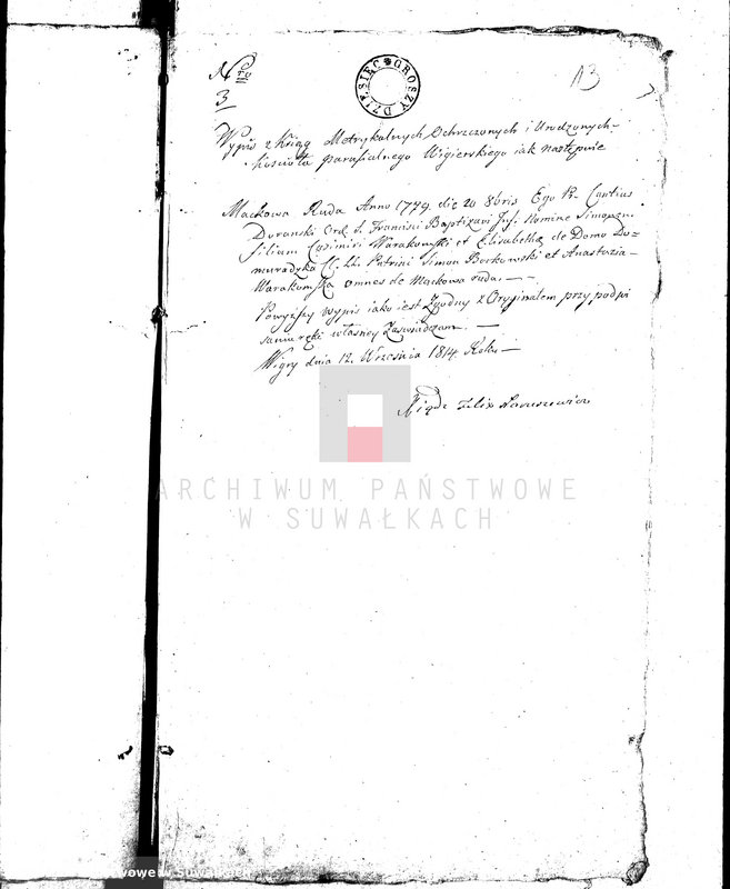 image.from.unit.number "Dowody do Akt Małżeństwa Gminy Wigierskiey od dnia 1 Maja 1814 Roku do dnia ostatniego Grudnia 1815 Roku."