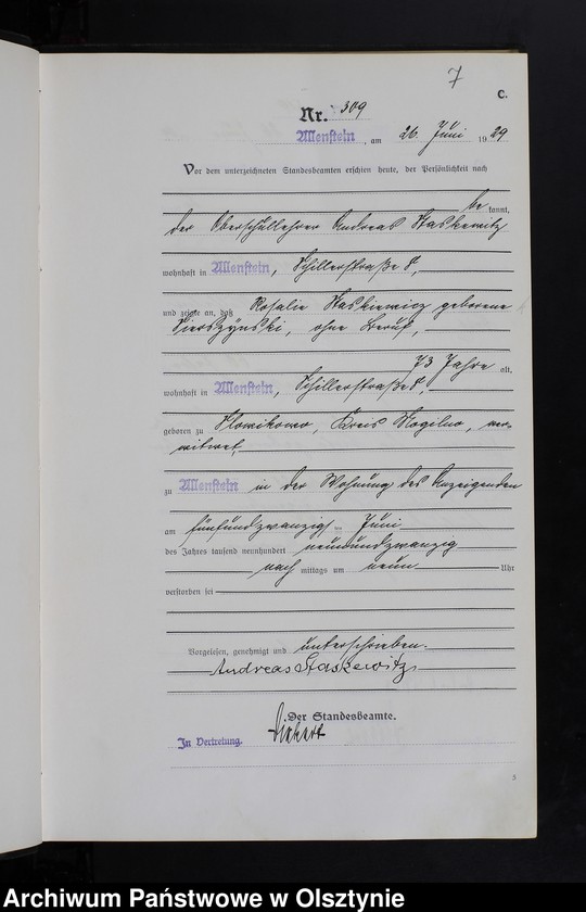 image.from.unit.number "Sterbe-Haupt-Register Tom II, Nr 304-567"