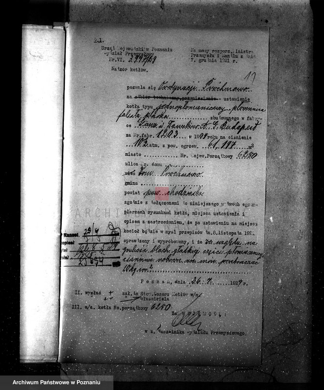 Obraz 17 z jednostki "Gorzelnia majątku Próchnowo pow. chodzieski zatwierdzenie kotła parowego"