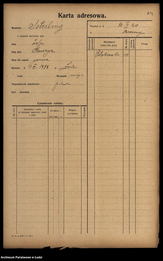 Obraz 16 z jednostki "[Spis ludności Łodzi] Szterling-Sztikert"