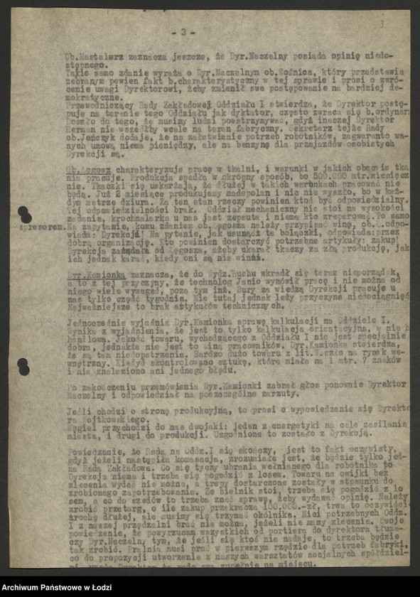 Obraz 4 z jednostki "Państwowe Zakłady Przemysłu Bawełnianego Ruda Pabianicka; protokoły z narad zakładowych, raporty dzienne o wykonaniu planu produkcji"