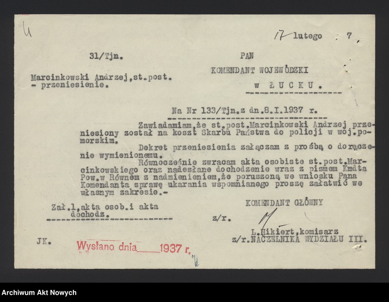 image.from.unit.number "Przeniesienia służbowe urzędników i pracowników kontraktowych Policji Państwowej. Orzeczenie, opinie, raporty, wnioski, sprawozdanie, korespondencja."