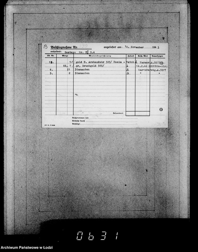 Obraz 17 z jednostki "Gestapo 200-400 [Kartoteka skonfiskowanego majątku ruchomego u Żydów]"